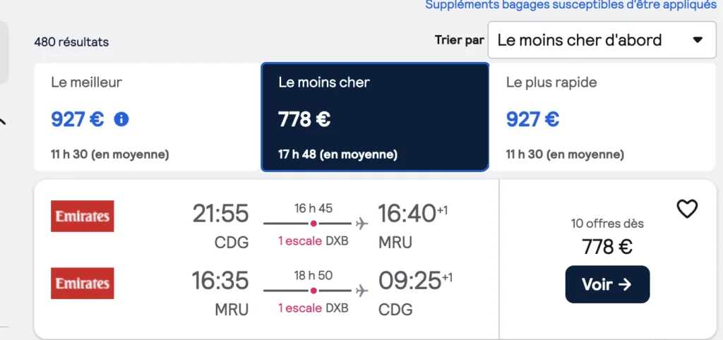billet avion le moins cher paris ile maurice
