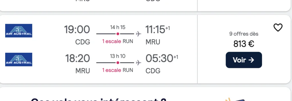 prix billet air austral paris ile maurice