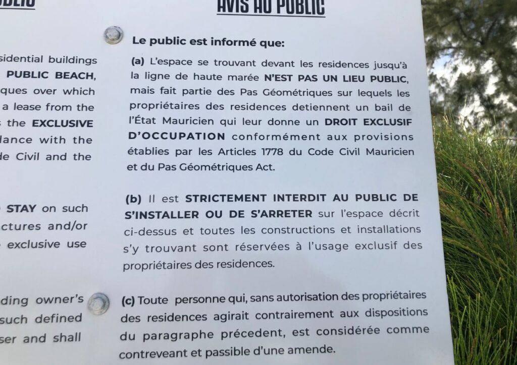 règle sur l'accès aux plages publiques à l'Ile Maurice