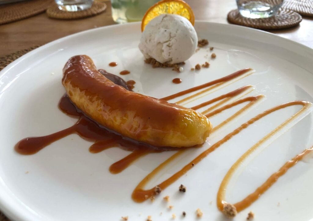 banane flambée au caramel au domaine des aubineaux