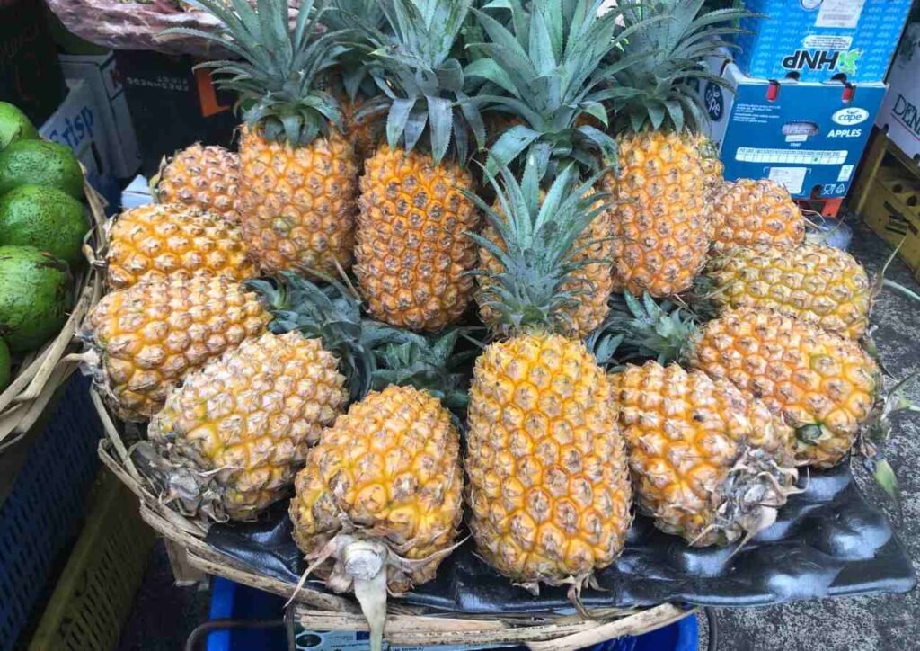 marchand d'ananas au marché de Port Louis