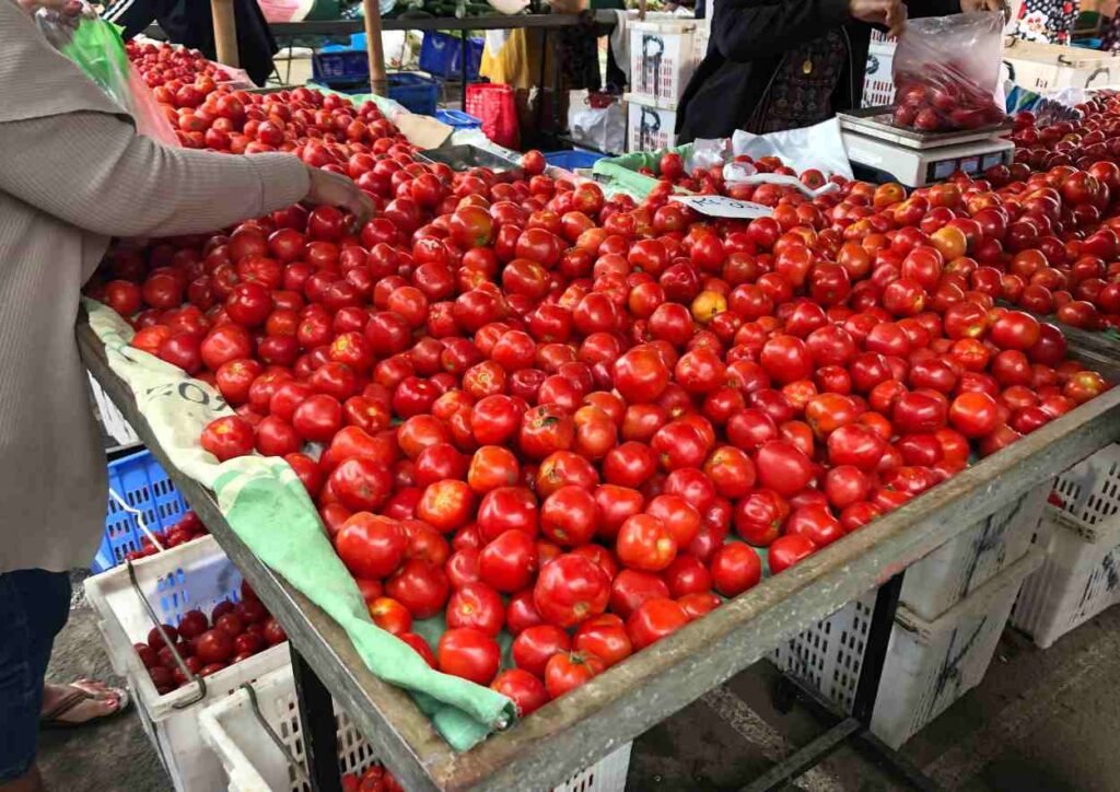 stand de tomates au marché de Flacq
